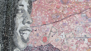 Mosaic of smiling girl and abstract art at Ida B. Wells High School