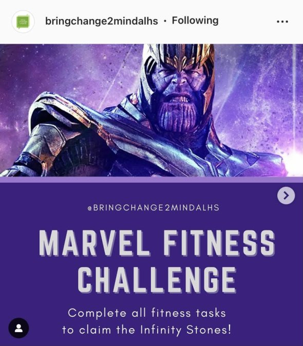 Instagram post for Marvel Fitness Challenge featuring Thanos