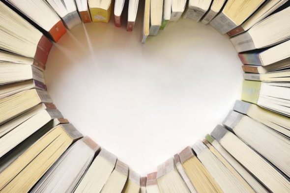 Books arranged in shape of heart