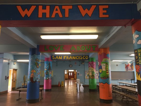 image of school cafeteria paintings "What we love about San Francisco"