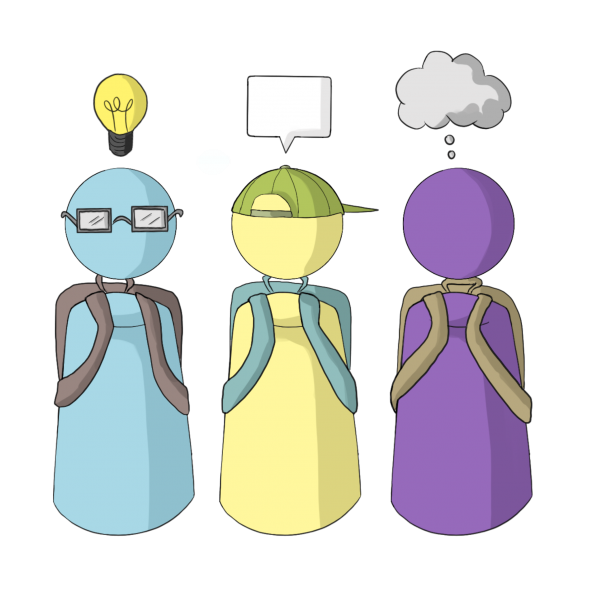 illustration of 3 students thinking