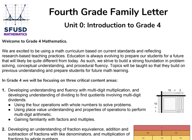 Unit 0 family letter 4th grade