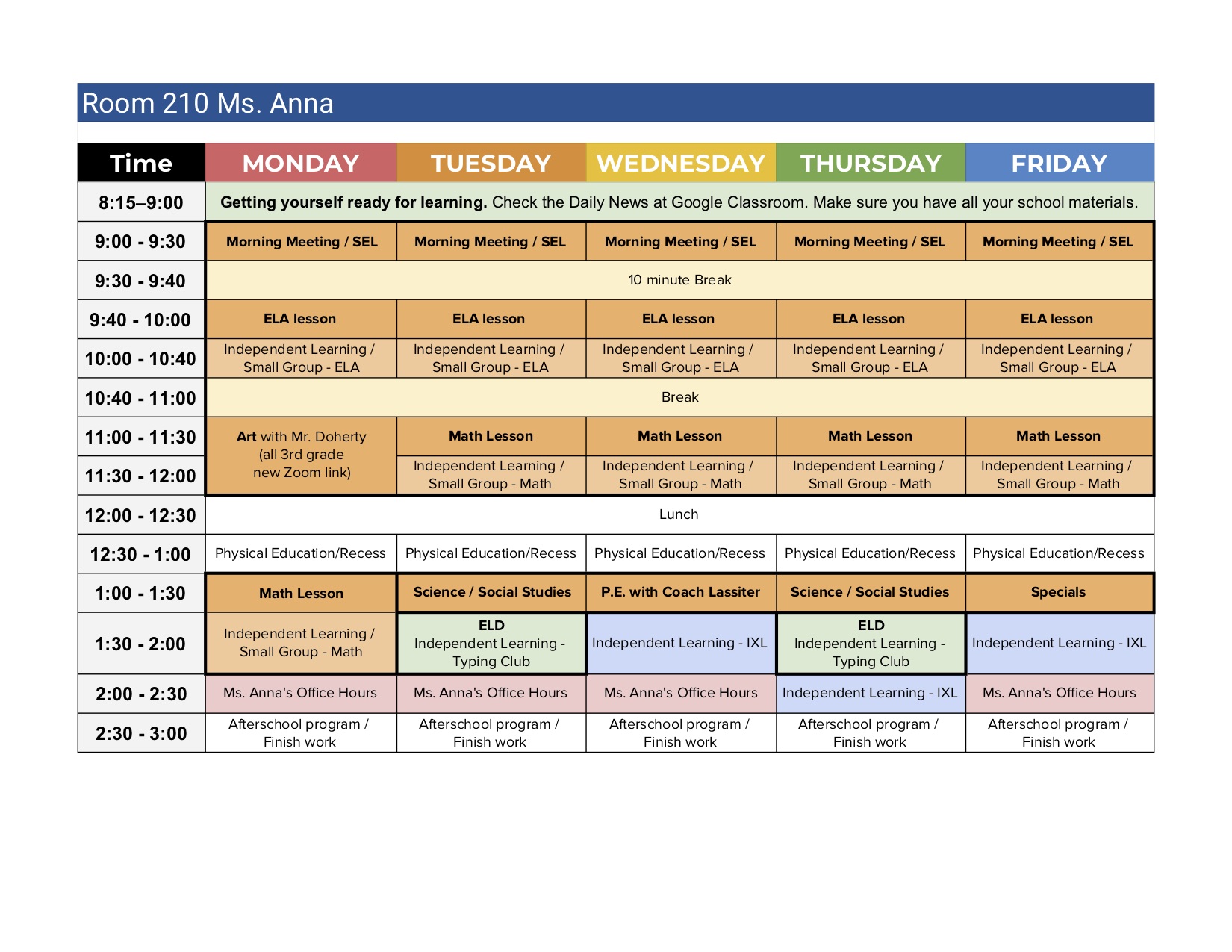 Distance Learning Classroom Schedules | SFUSD