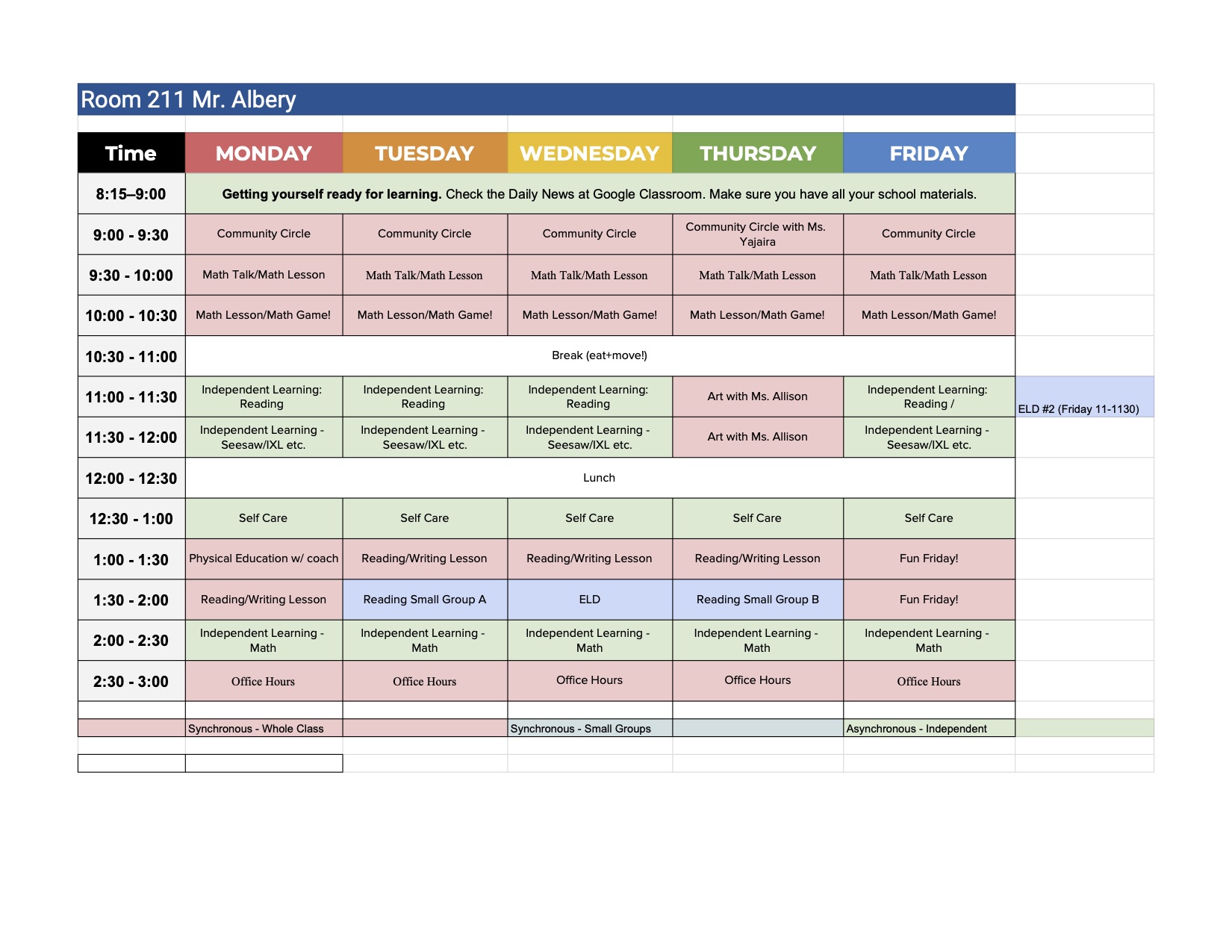 Distance Learning Classroom Schedules | SFUSD