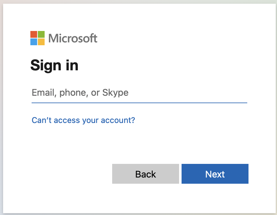 Microsoft sign-in screen