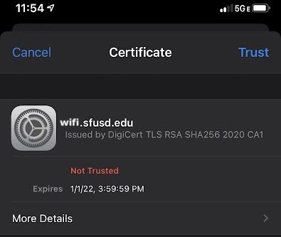 Prompt to verify wifi certificate on mobile devices