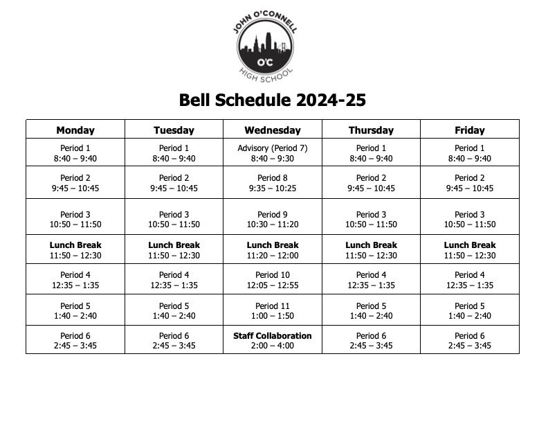 Bell schedule 2024-25