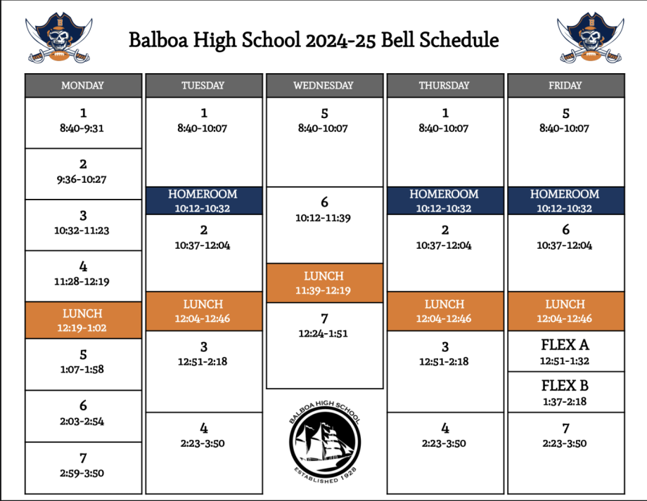 2024-2025 Balboa Bell Schedule