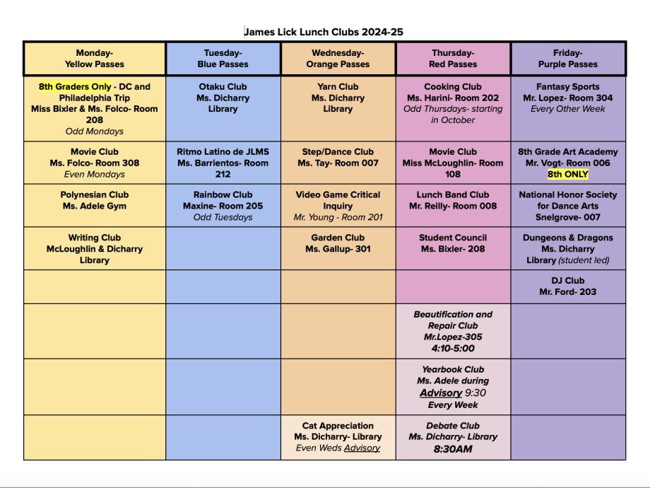 calendar of club meetings