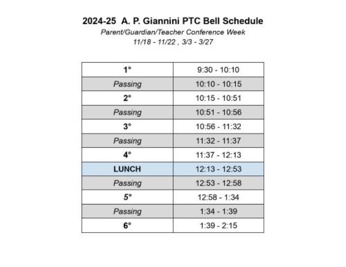 PTC bell schedule