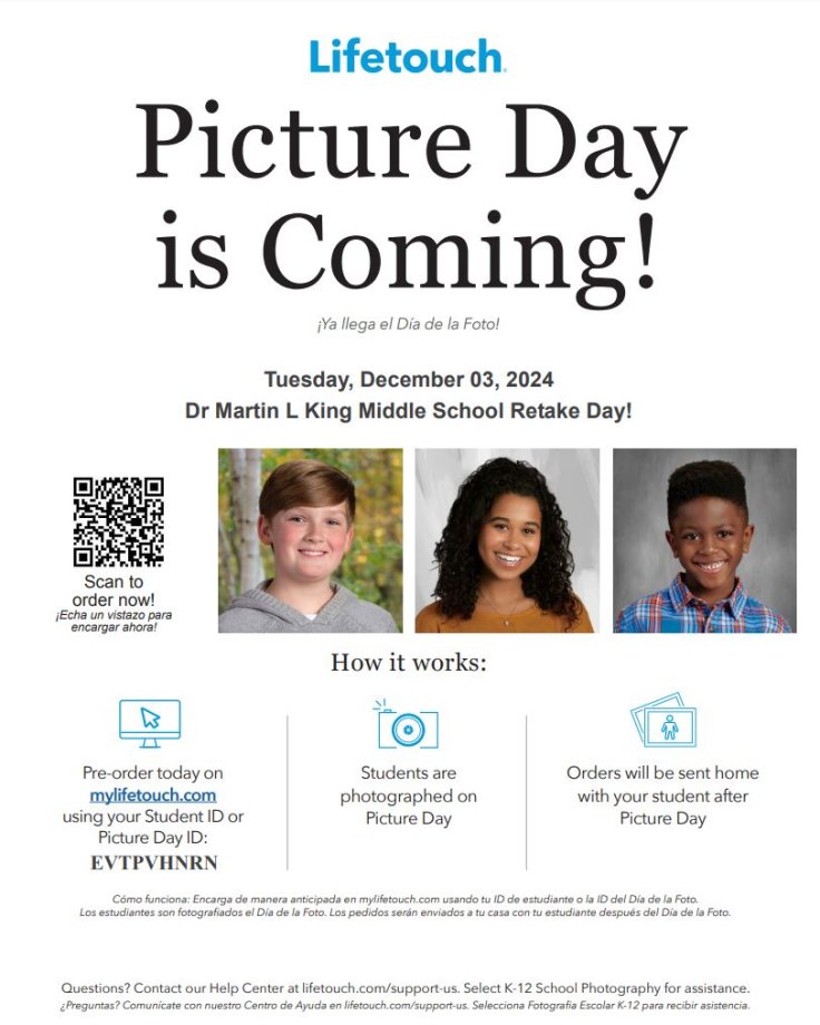 Picture Retake Day Flyer 2024 for MLK MS