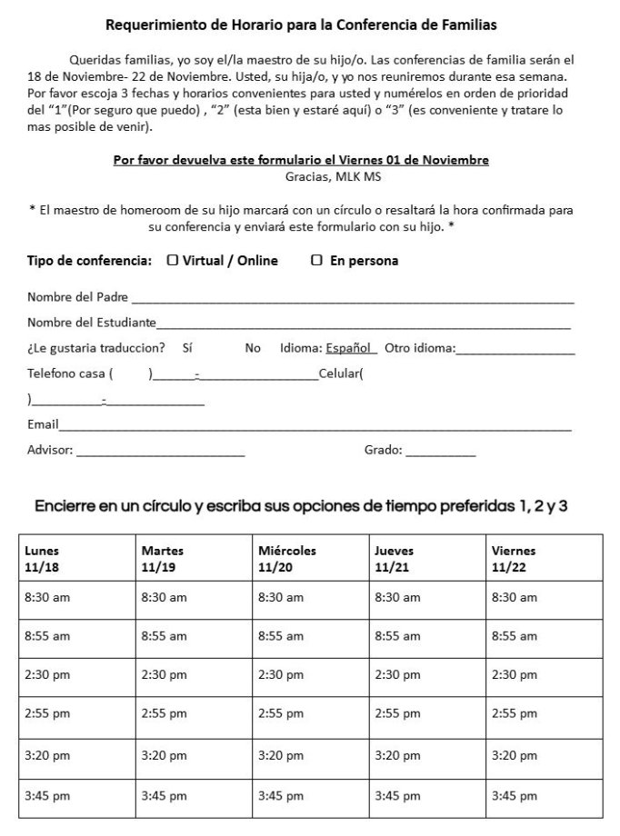 MLK MS SLC Scheduling Fall 2024 Spanish