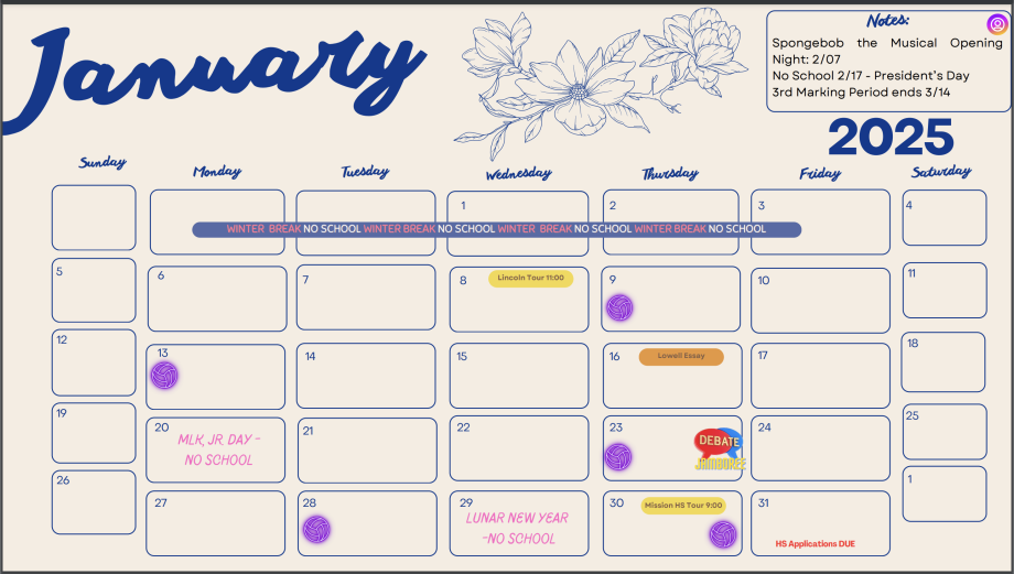 dates organized for this month