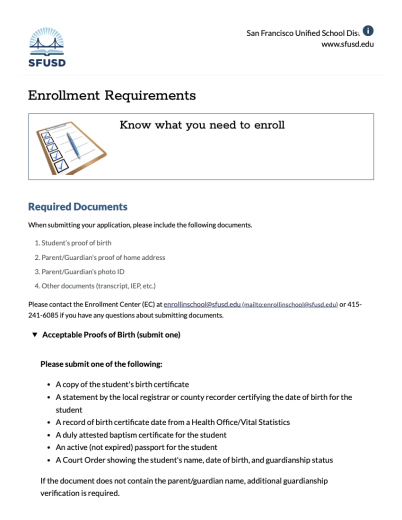 Printer-friendly version of enrollment requirements
