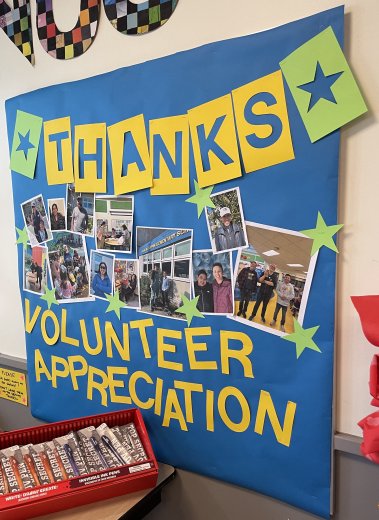 Volunteer appreciation board at McCoppin Elementary