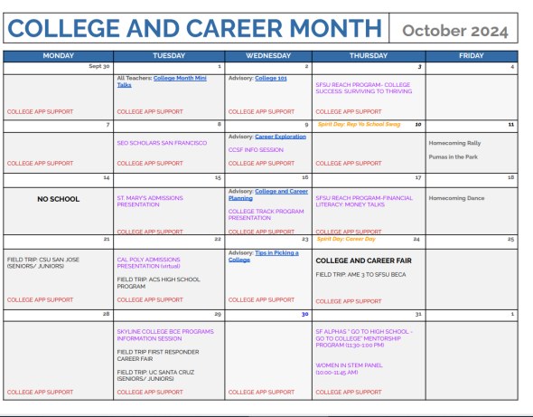 College and Career Month Calendar