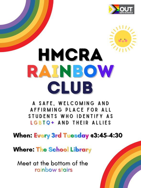 Rainbow Club flyer - Meets every 3rd Tuesday at 3:45 in the library