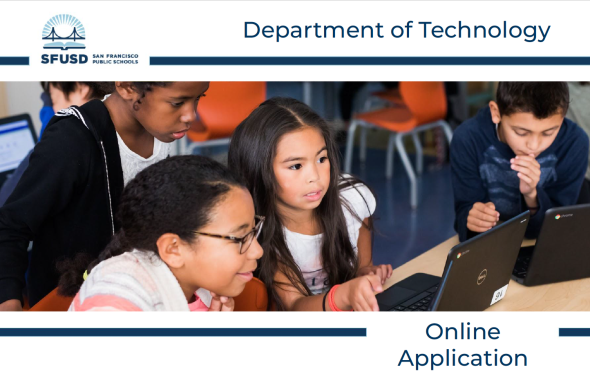 Students working on computers - "Department of Technology, Online Application"