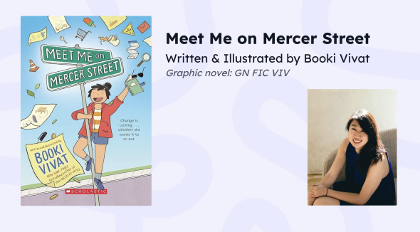 Cover of Meet Me on Mercer Street, with a photo of author Booki Vivat