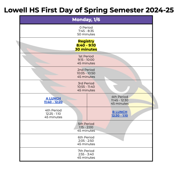 Schedule for first day of Spring semester: It starts with Registry