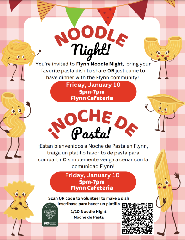 Noodle night @Flynn 1/10/2025 5-7pm in cafeteria