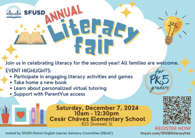 Literacy Fair for PK-5th graders on December 7 at Chavez Elementary 