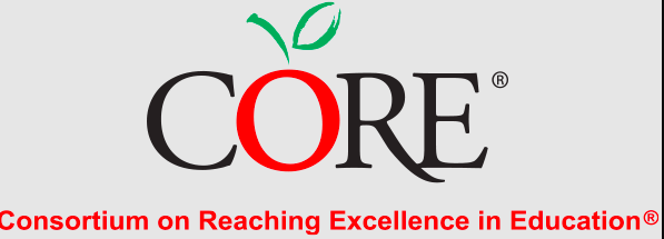Graphic of CORE with an apple shaped "O" in place of the letter